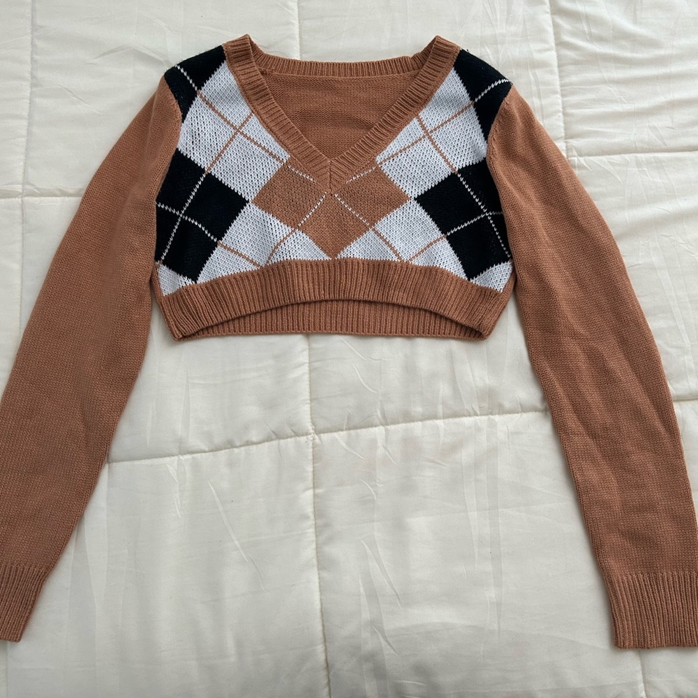 Tan Long Sleeve Crop Top